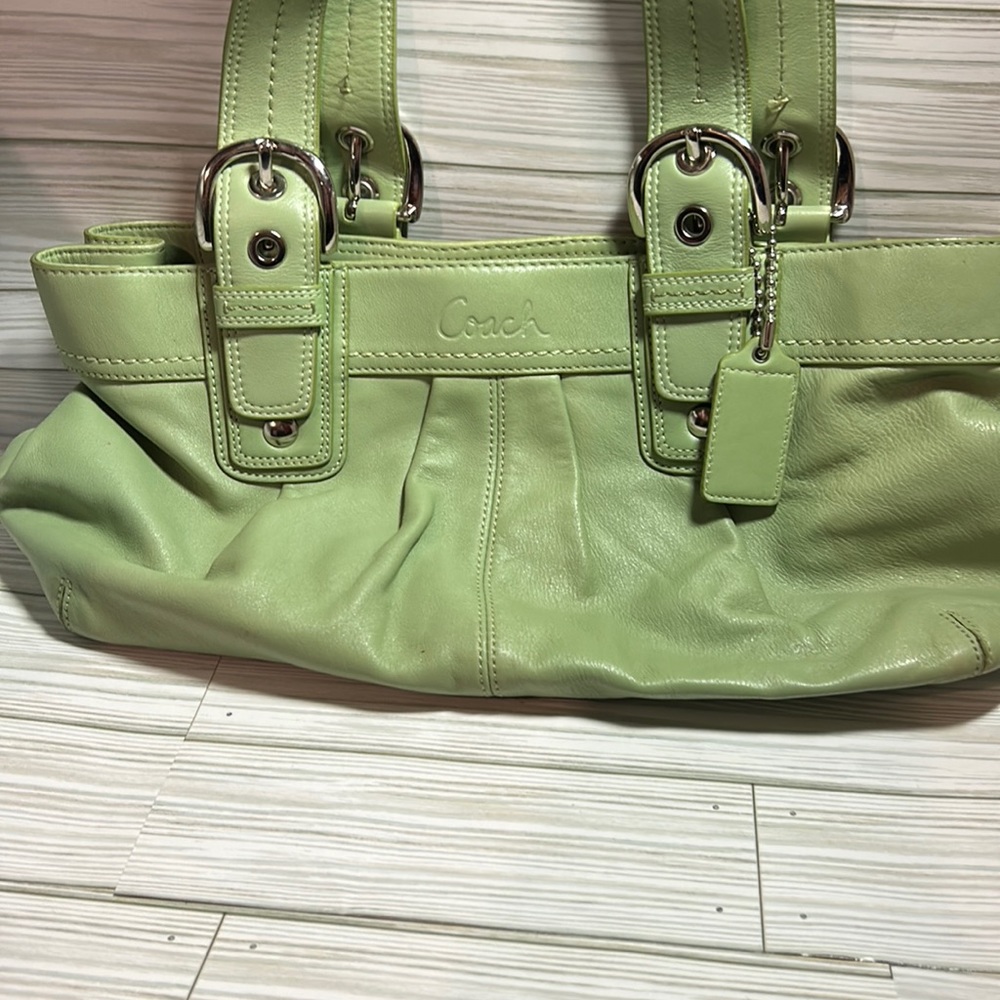 COACH SOHO PLEATED GREEN LEATHER SATCHEL PURSE
